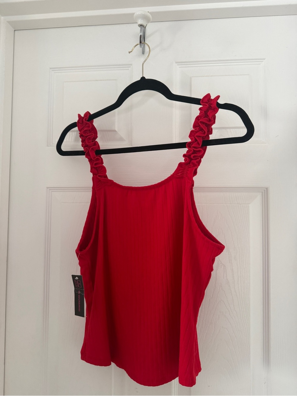 NWT No Boundaries Red Ribbed Ruffle Strap Button Tank Top - Picture 6 of 6